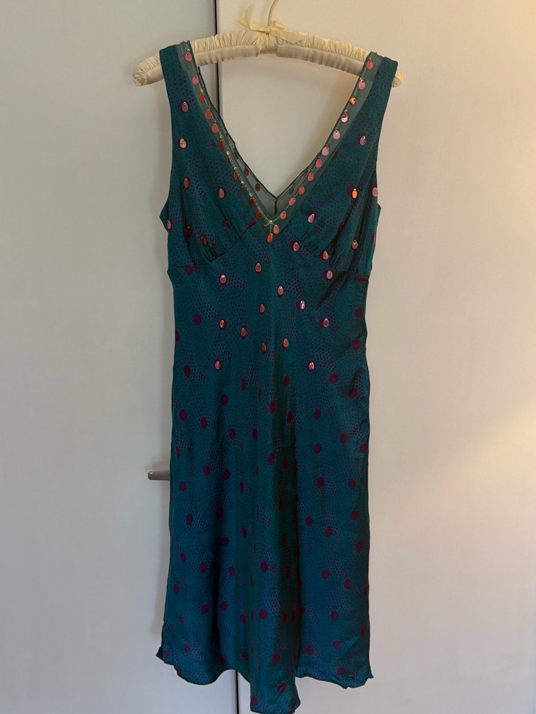 Laundry By Shelli Segal Teal Silk Beaded Dress